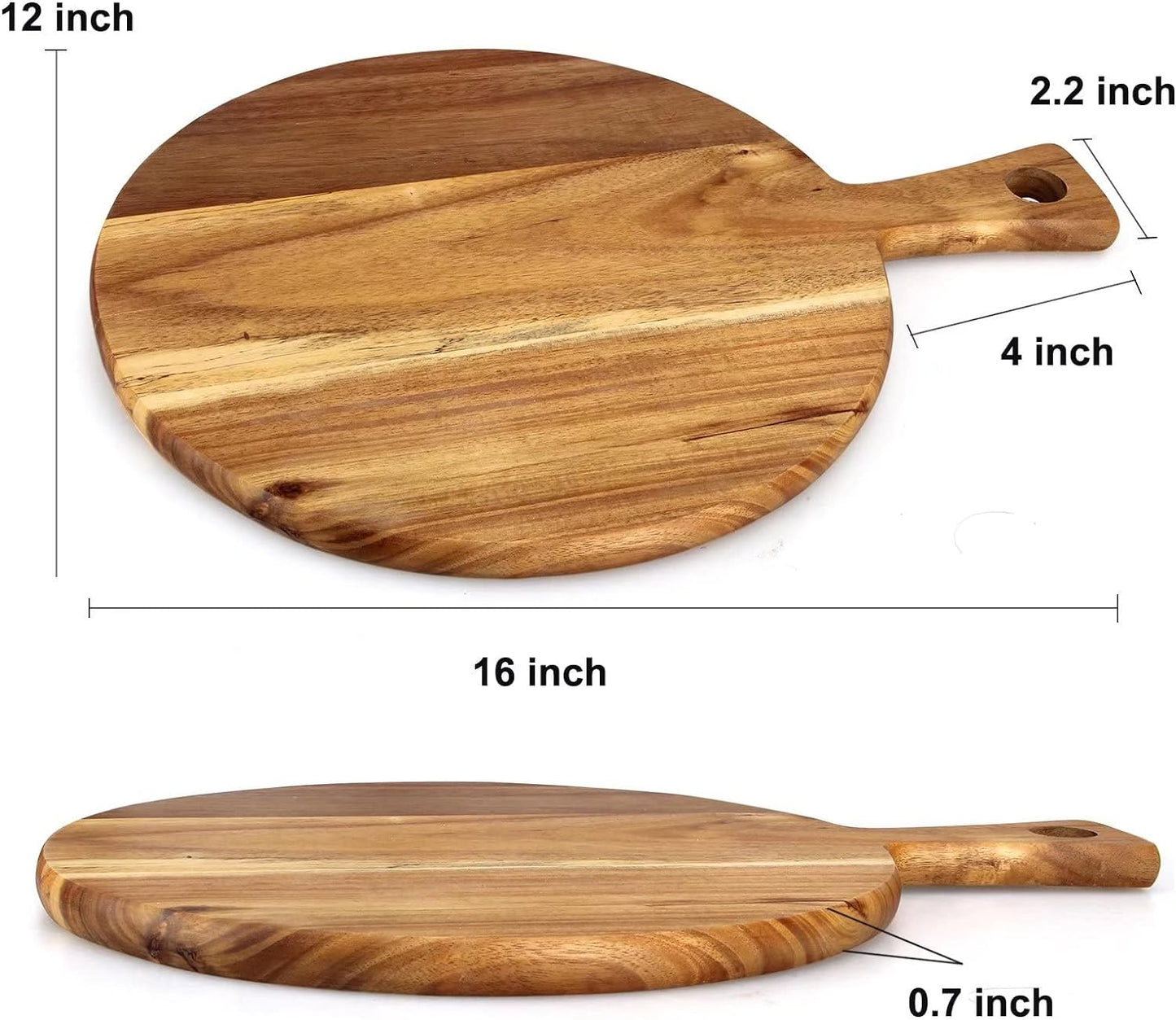 Acacia Wood Cutting Board with Handle Wooden Chopping Board Round Cutting Boards for Kitchen Decor Large Charcuterie Board Tray Teak Meat Cheese Board Bread Serving Platter Butcher Block Pizza Board
