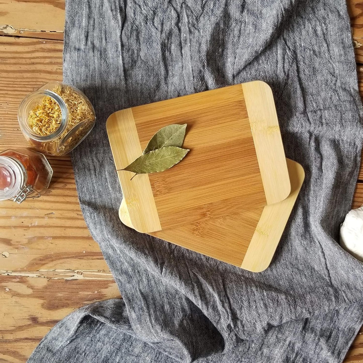 Bamboo Wood Two-Tone Kitchen Cutting and Serving Board, Small, 8" x 6" x 5/16", Set of 2
