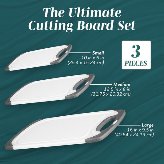 Cutting Boards for Kitchen Chopping Board - Different Sizes & Non Slip Handles - Reversible, Large Cutting Board Set - Unique Gifts for Cooks Who Have Everything - 3-Pack Gray