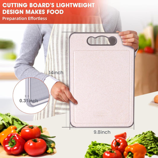 304 Stainless Steel Cutting Boards for Kitchen Dishwasher Safe, Chopping Board Double Sided Metal & Wheat Straw, Small Meat Vegetables Cutting Board with Juice Groove and Handle