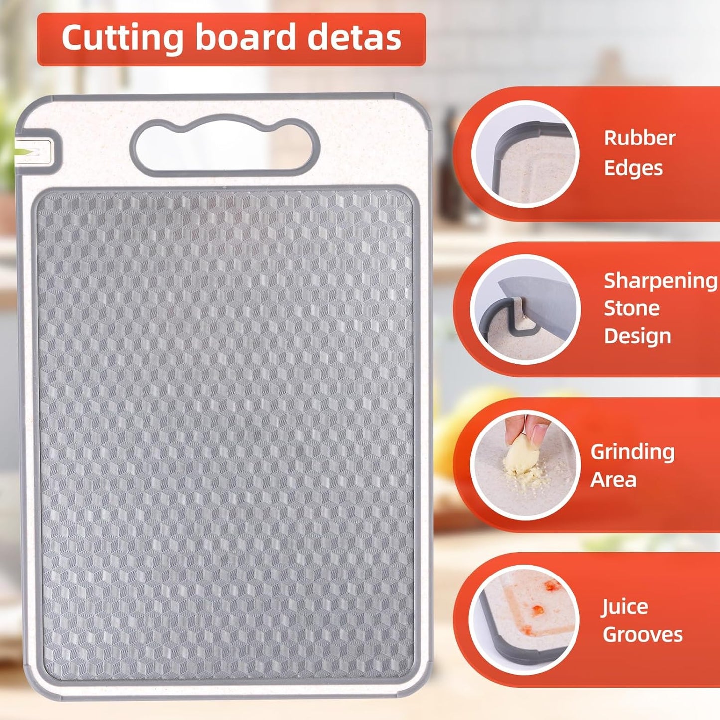 304 Stainless Steel Cutting Boards for Kitchen Dishwasher Safe, Chopping Board Double Sided Metal & Wheat Straw, Small Meat Vegetables Cutting Board with Juice Groove and Handle