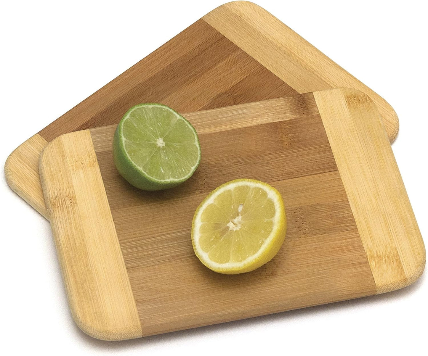 Bamboo Wood Two-Tone Kitchen Cutting and Serving Board, Small, 8" x 6" x 5/16", Set of 2